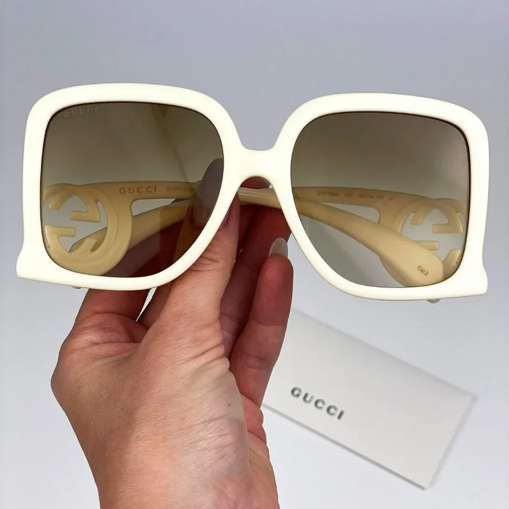 Gucci GG1326S 002 Sunglasses Ivory Brown Gradient Oversized Square Women